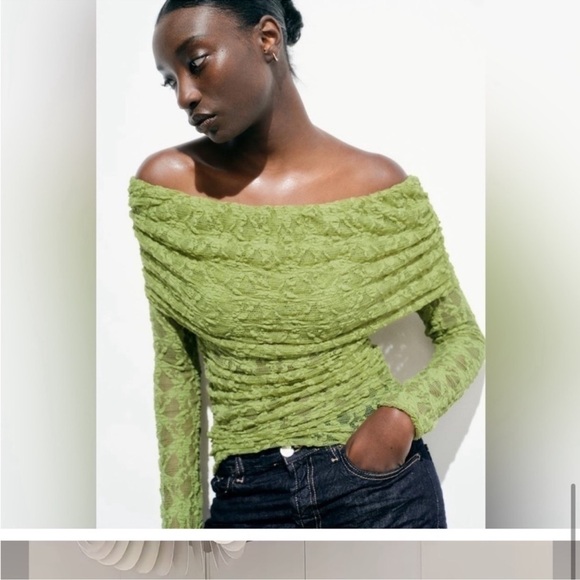 Zara Moss Colored Lace Off-Shoulder Top. Viral Trending! Like New. Size Large - Picture 12 of 12
